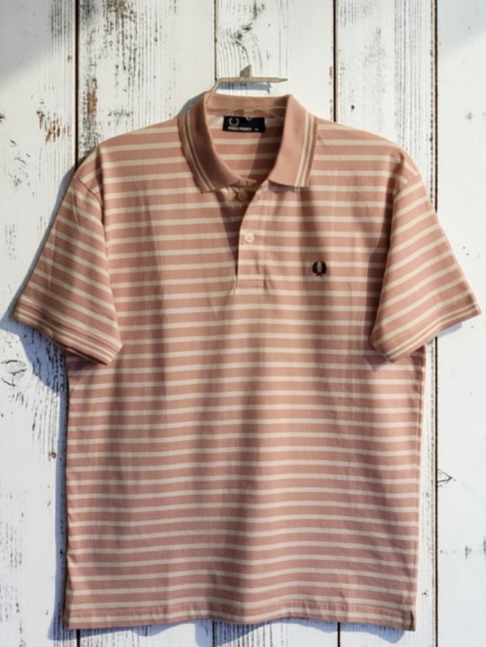 EUC Fred Perry Striped Cotton Pique Polo Shirt Men XXL Salmon Pink Dusty Coral